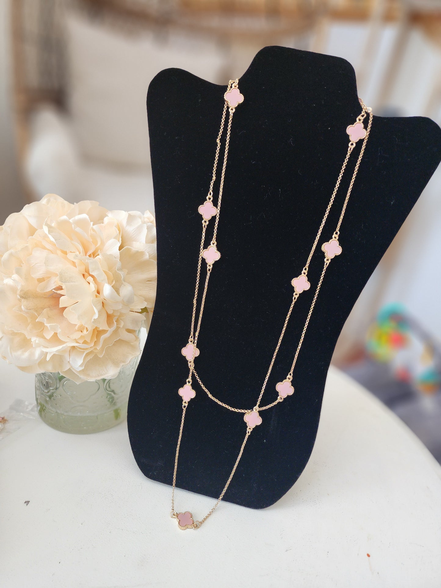 Pink V Clover Necklace