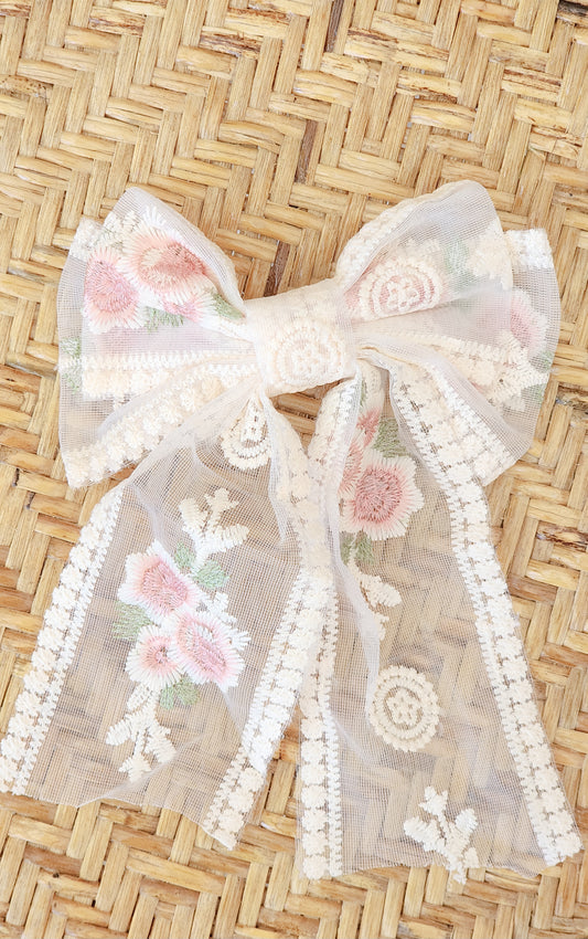 Lace Rose Big Bow Clip